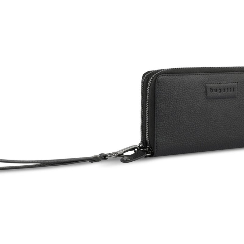 Кошелёк женский BUGATTI ЭЛЬЗА | ELSA, с защитой данных RFID, чёрный, воловья кожа/полиэстер, 19х3х10,5 см
