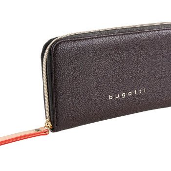 Кошелёк женский BUGATTI ЭЛЛА | ELLA, тёмно-коричневый, полиуретан, 19х2х10 см