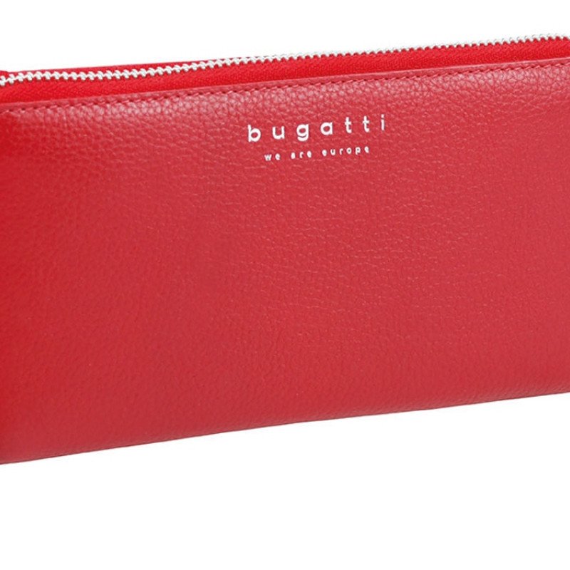 Кошелёк женский BUGATTI ЛИНДА | LINDA, на молнии, красный, натуральная воловья кожа, 19,2х2,5х10,5 см