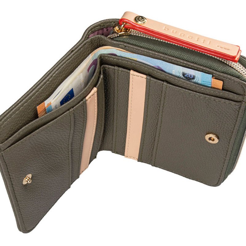 Кошелёк женский BUGATTI ЭЛЛА | ELLA, оливковый, полиуретан, 12х3х10 см