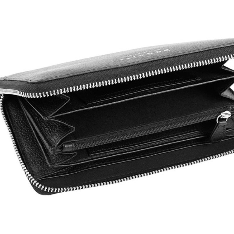 Кошелёк женский BUGATTI ЛИНДА | LINDA, на молнии, чёрный, натуральная воловья кожа, 19,2х2,5х10,5 см