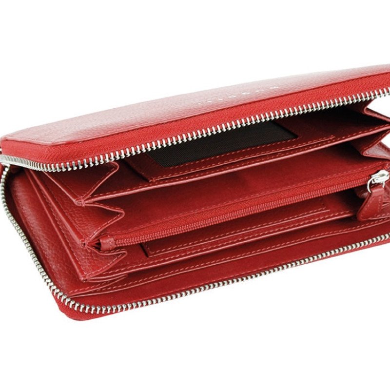 Кошелёк женский BUGATTI ЛИНДА | LINDA, на молнии, красный, натуральная воловья кожа, 19,2х2,5х10,5 см