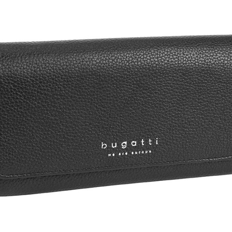 Кошелёк женский BUGATTI ЛИНДА | LINDA, чёрный, натуральная воловья кожа, 19х3х10 см
