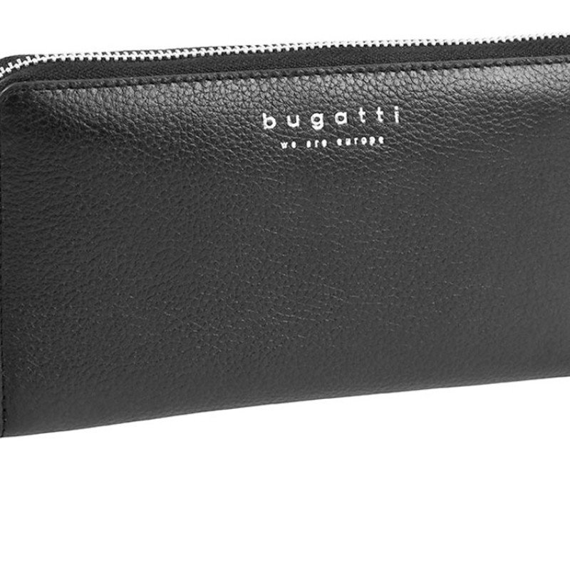Кошелёк женский BUGATTI ЛИНДА | LINDA, на молнии, чёрный, натуральная воловья кожа, 19,2х2,5х10,5 см