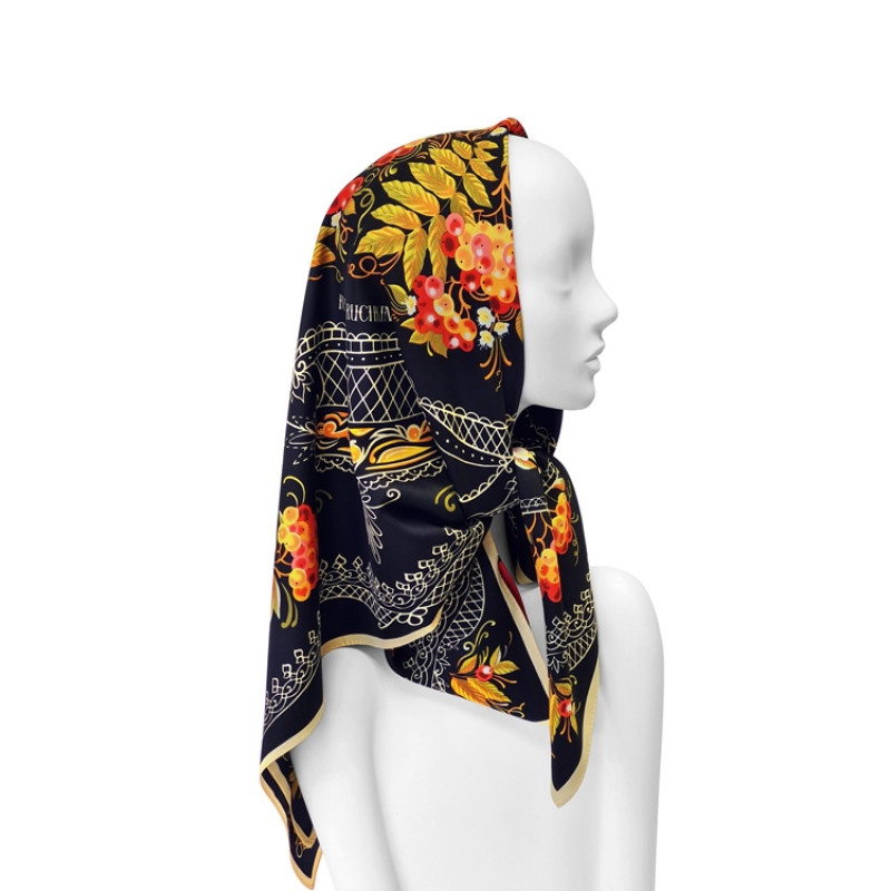 Платок «Тагильский поднос», черный