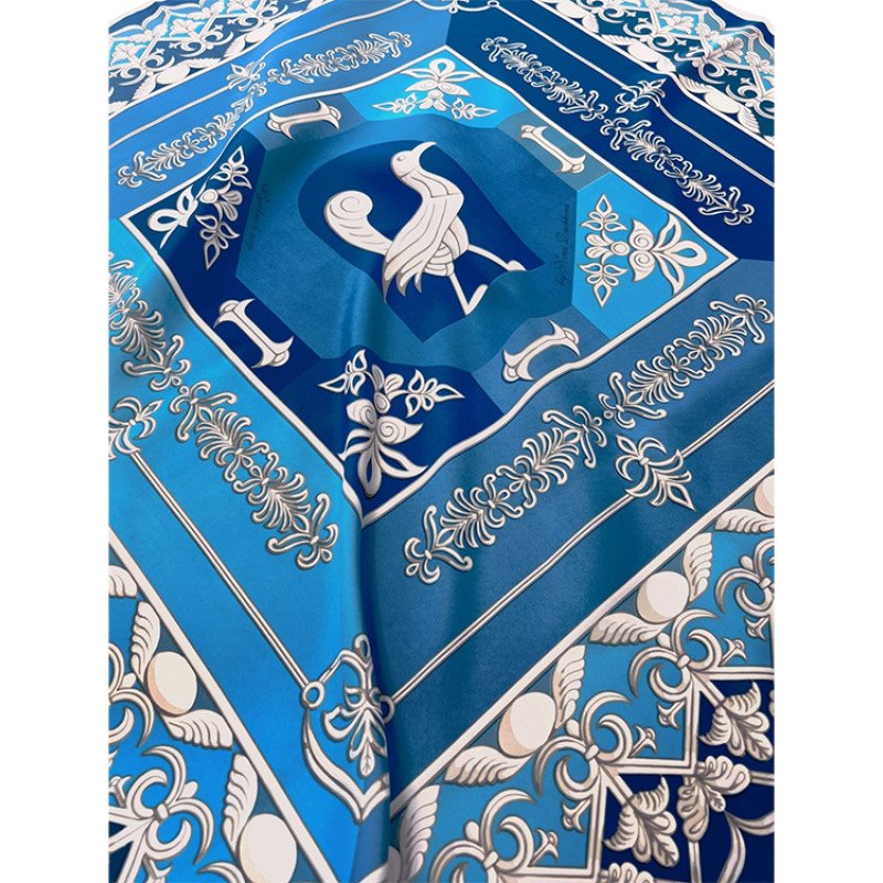 Платок "Птица дивная", синий