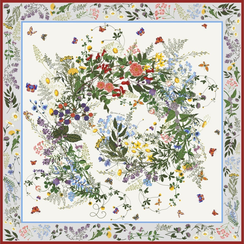 Платок «Русский полевой букет», молочный