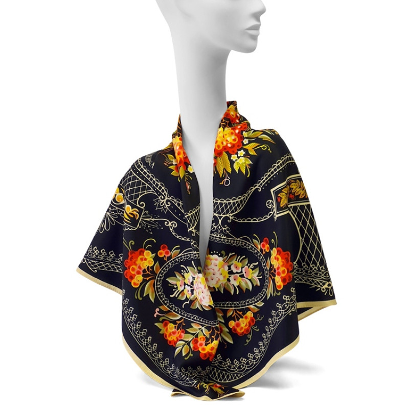 Платок «Тагильский поднос», черный