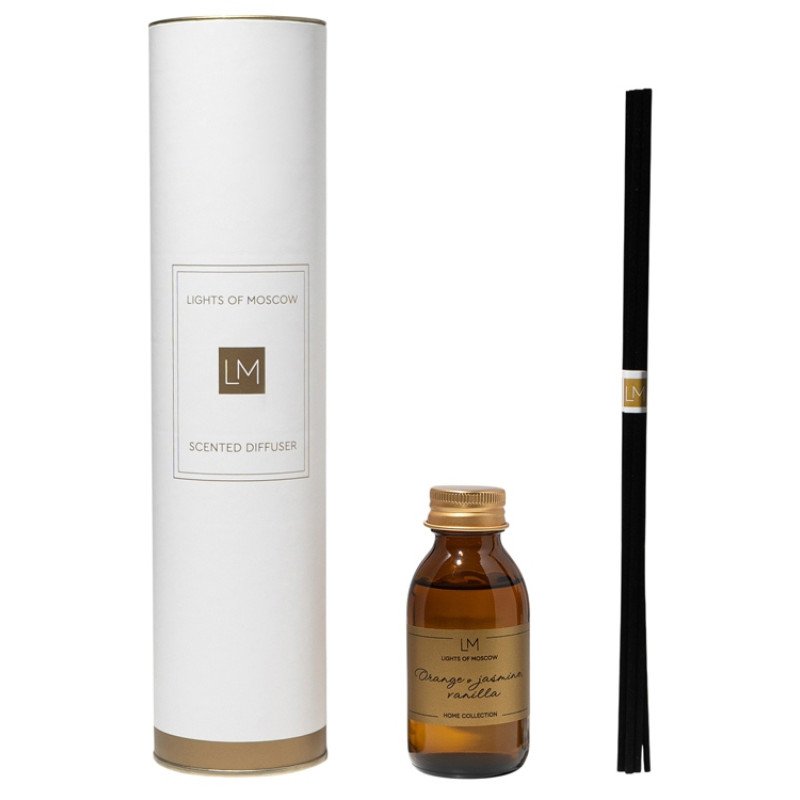 Ароматический диффузор с палочками, апельсин и жасмин, ваниль, 100 мл