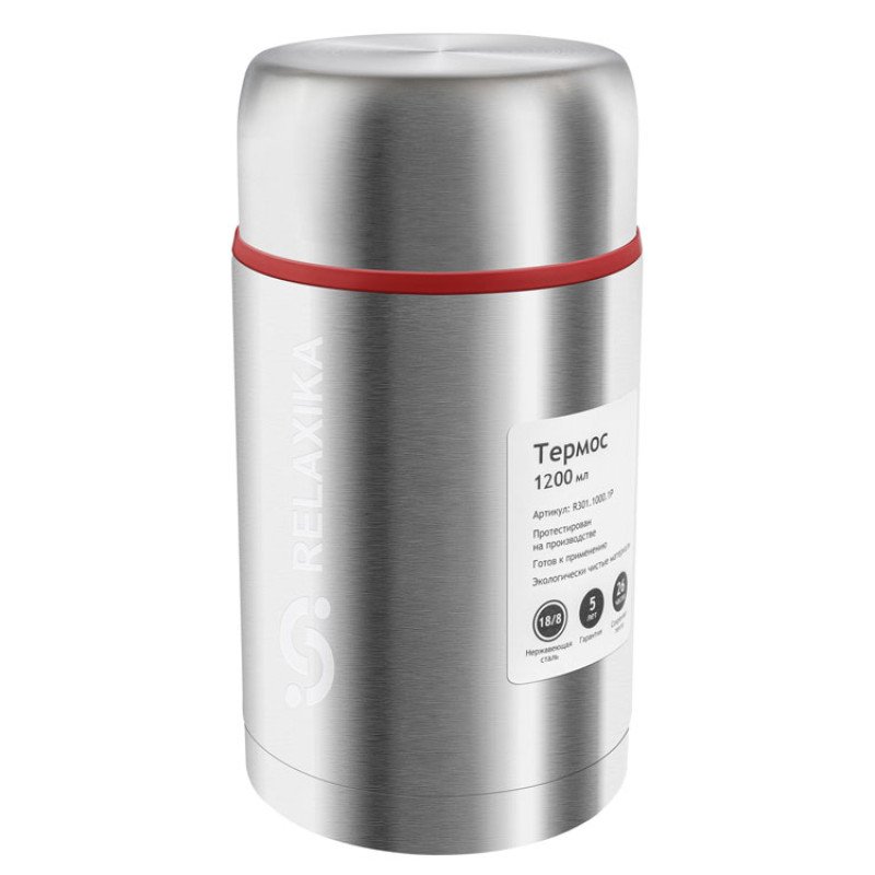 Термос для еды Relaxika 301 в чехле, 1200 мл, стальной