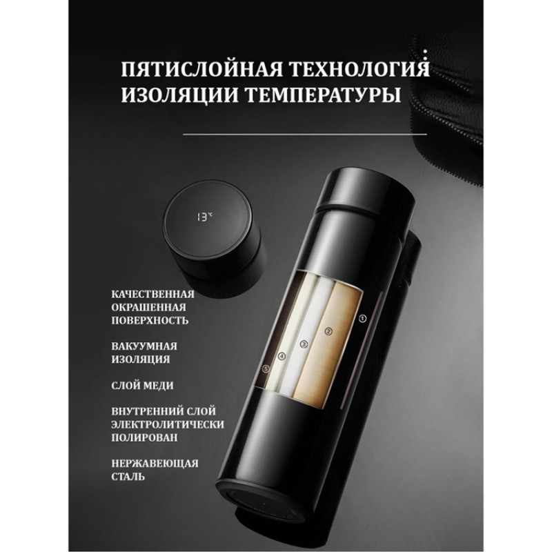 Термос с индикатором температуры LEMARK (Чёрный)