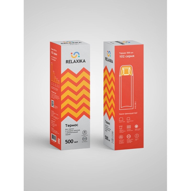 Термос Relaxika 102, 2 чашки, 500 мл, стальной