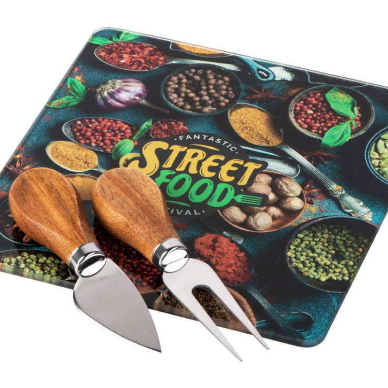 Набор для сыра Dorblue из стеклянной доски и вилки с ножом