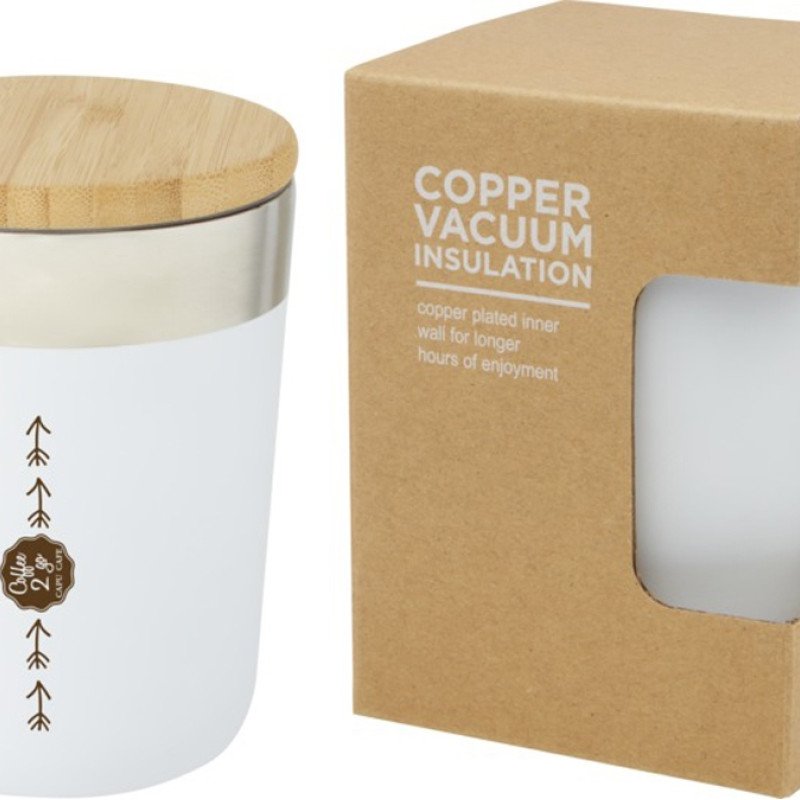 Lagan Кружка с медной вакуумной изоляцией объемом 300 мл и бамбуковой крышкой, белый