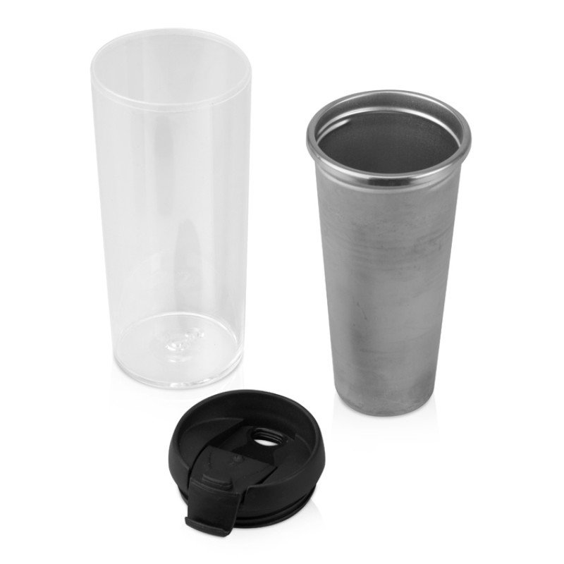 Термокружка «Remix» 400мл, прозрачный/черный Термокружка «Remix» 400мл, прозрачный/черный