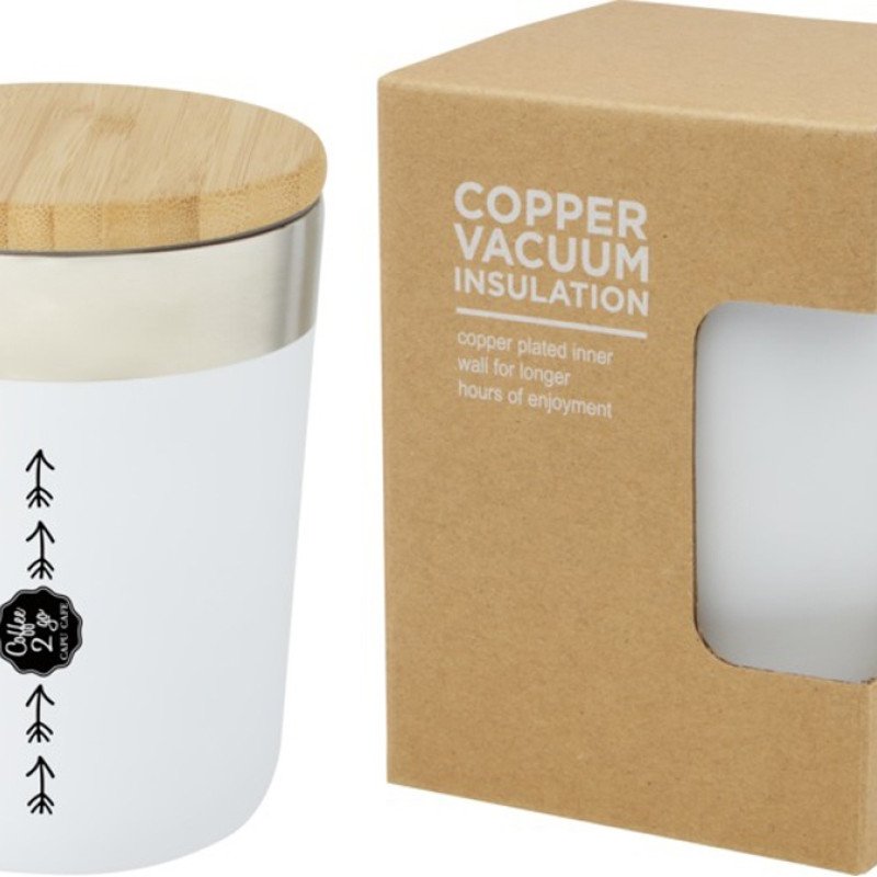 Lagan Кружка с медной вакуумной изоляцией объемом 300 мл и бамбуковой крышкой, белый