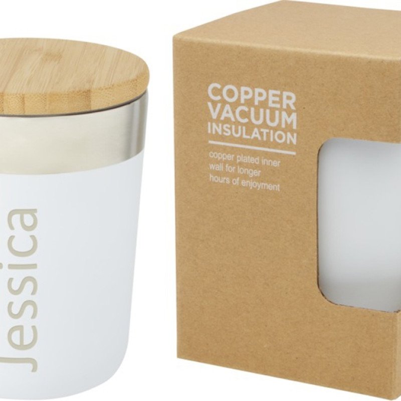 Lagan Кружка с медной вакуумной изоляцией объемом 300 мл и бамбуковой крышкой, белый