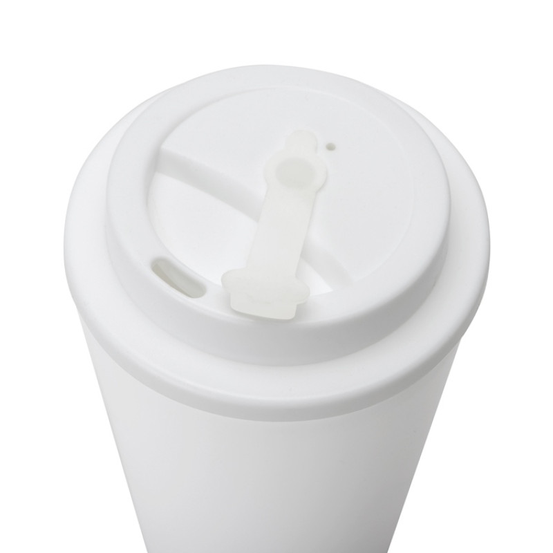 Пластиковый стакан Take away с двойными стенками и крышкой с силиконовым клапаном, 350 мл, белый