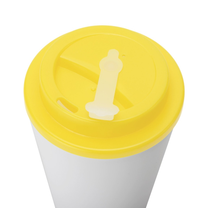 Пластиковый стакан Take away с двойными стенками и крышкой с силиконовым клапаном, 350 мл, белый/желтый
