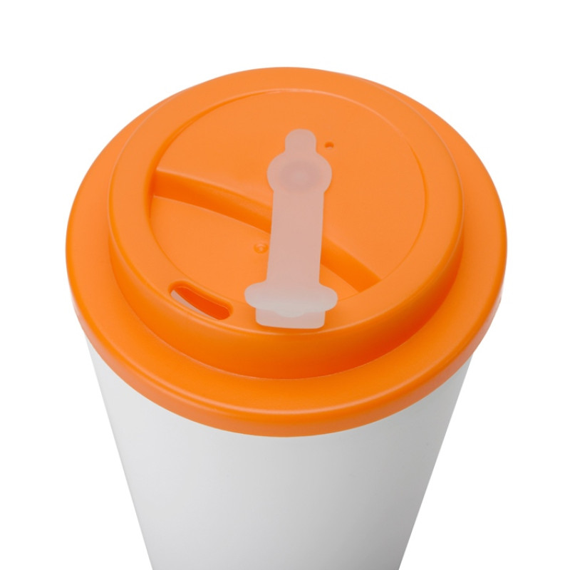 Пластиковый стакан Take away с двойными стенками и крышкой с силиконовым клапаном, 350 мл, белый/оранжевый