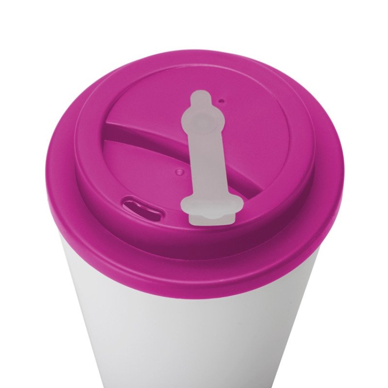 Пластиковый стакан Take away с двойными стенками и крышкой с силиконовым клапаном, 350 мл, белый/фуксия