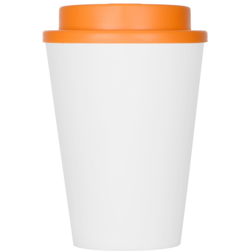 Пластиковый стакан Take away с двойными стенками и крышкой с силиконовым клапаном, 350 мл, белый/оранжевый