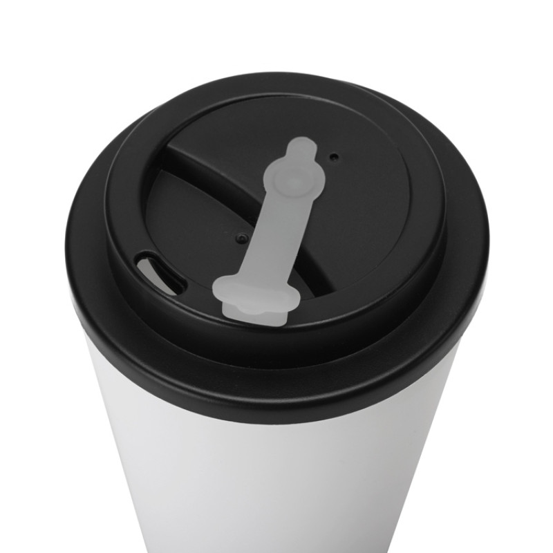 Пластиковый стакан Take away с двойными стенками и крышкой с силиконовым клапаном, 350 мл, белый/черный