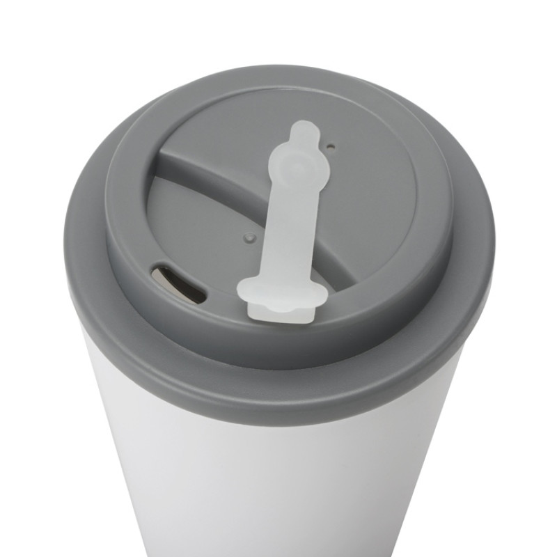 Пластиковый стакан Take away с двойными стенками и крышкой с силиконовым клапаном, 350 мл, белый/серый