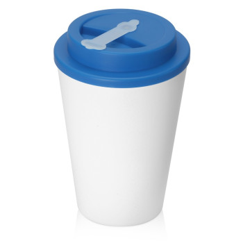 Пластиковый стакан Take away с двойными стенками и крышкой с силиконовым клапаном, 350 мл, белый/голубой