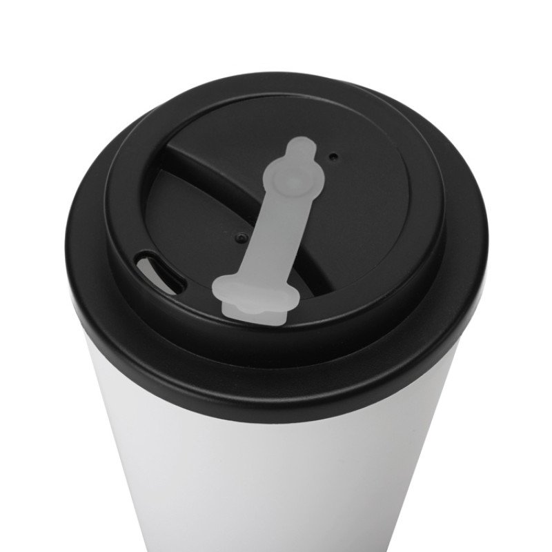 Пластиковый стакан Take away с двойными стенками и крышкой с силиконовым клапаном, 350 мл, белый/черный