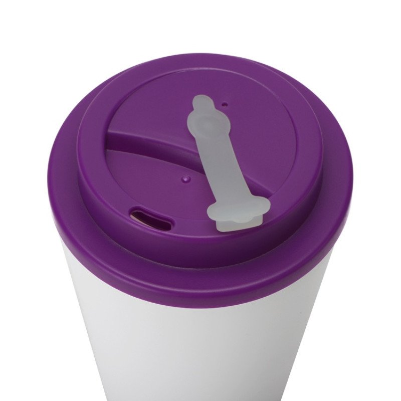 Пластиковый стакан Take away с двойными стенками и крышкой с силиконовым клапаном, 350 мл, белый/фиолетовый