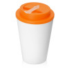Пластиковый стакан Take away с двойными стенками и крышкой с силиконовым клапаном, 350 мл, белый/оранжевый