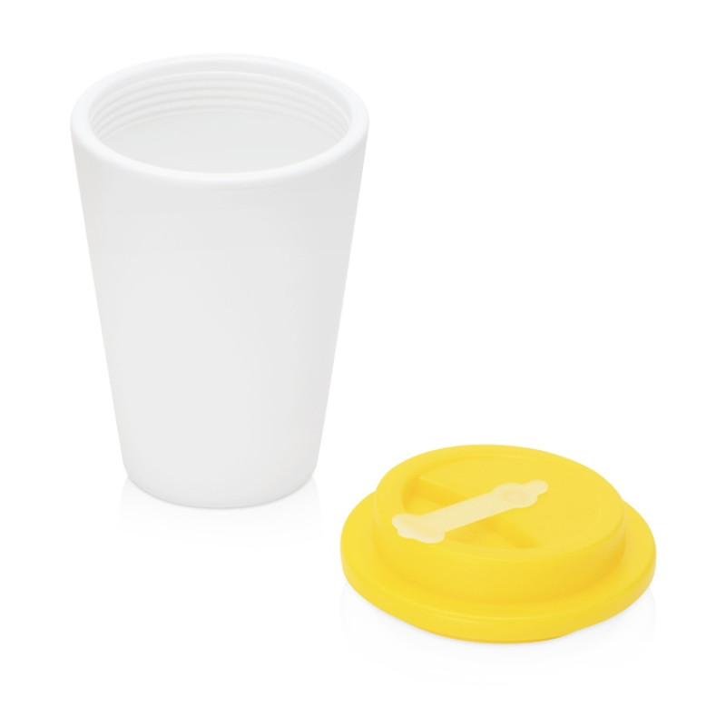 Пластиковый стакан Take away с двойными стенками и крышкой с силиконовым клапаном, 350 мл, белый/желтый