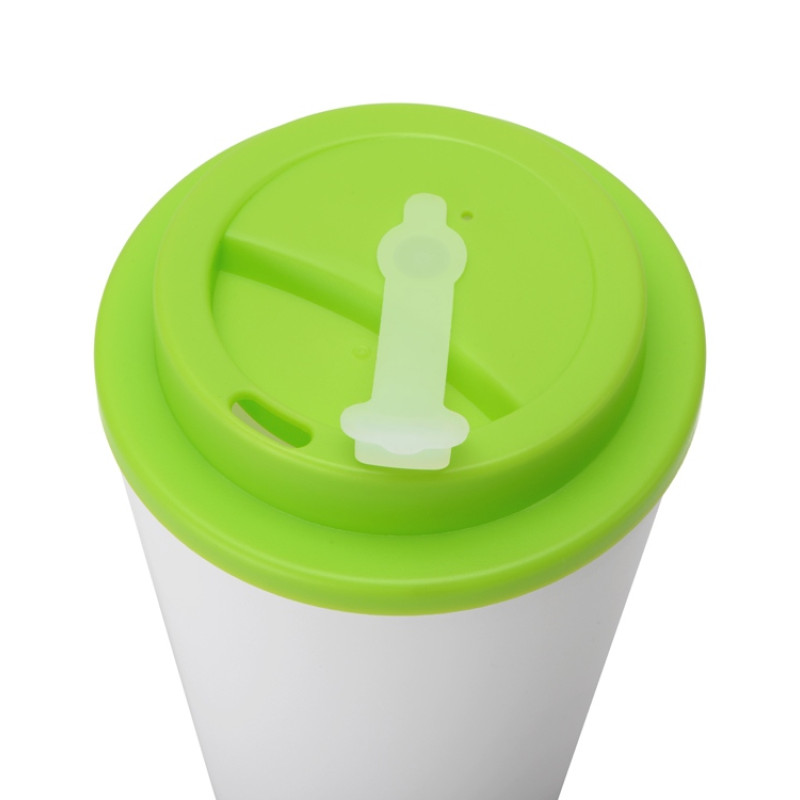 Пластиковый стакан Take away с двойными стенками и крышкой с силиконовым клапаном, 350 мл, белый/зел. Яблоко