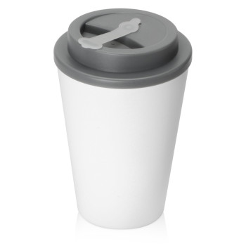 Пластиковый стакан Take away с двойными стенками и крышкой с силиконовым клапаном, 350 мл, белый/серый