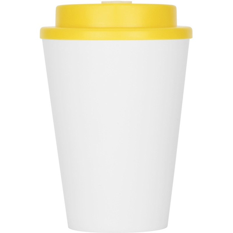Пластиковый стакан Take away с двойными стенками и крышкой с силиконовым клапаном, 350 мл, белый/желтый