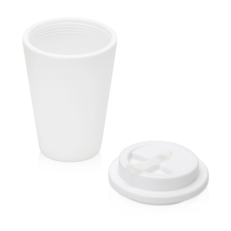 Пластиковый стакан Take away с двойными стенками и крышкой с силиконовым клапаном, 350 мл, белый