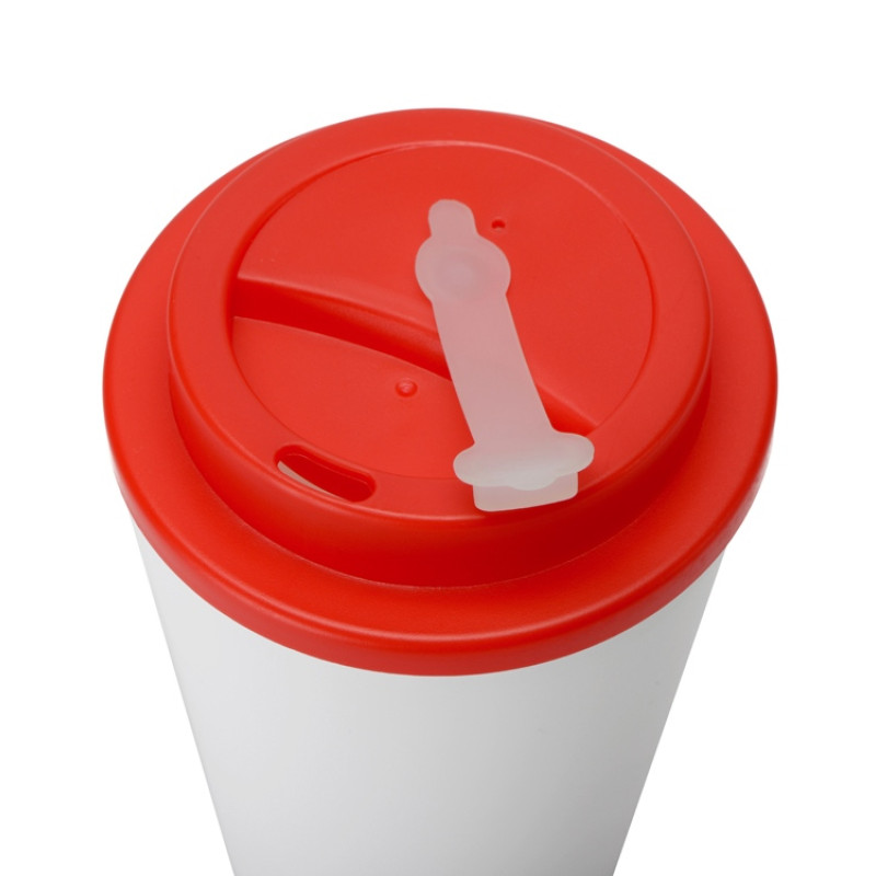 Пластиковый стакан Take away с двойными стенками и крышкой с силиконовым клапаном, 350 мл, белый/красный