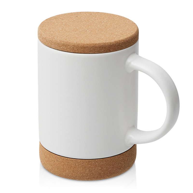 Кружка 450 мл с пробковым дном с крышкой "Корк & Бон", белый
