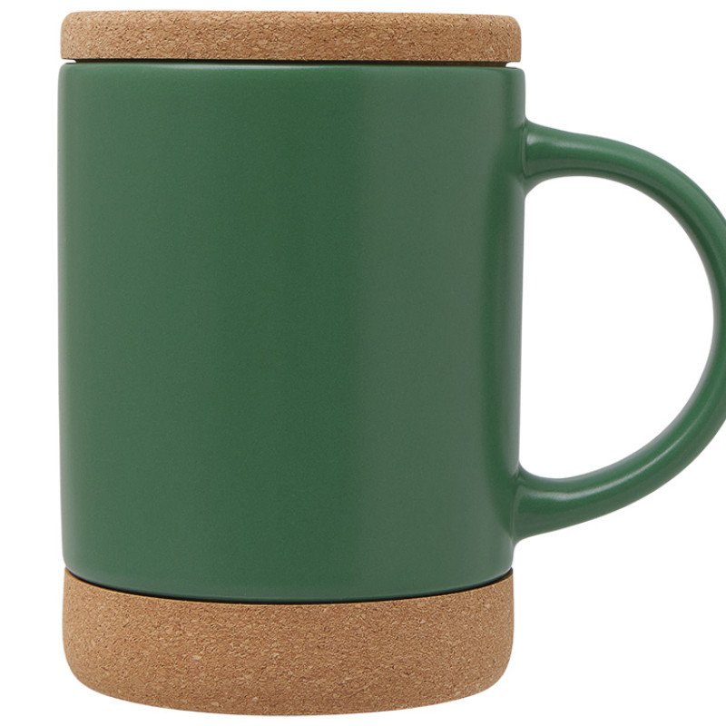 Кружка 450 мл с пробковым дном с крышкой "Корк & Бон", глубокий зеленый