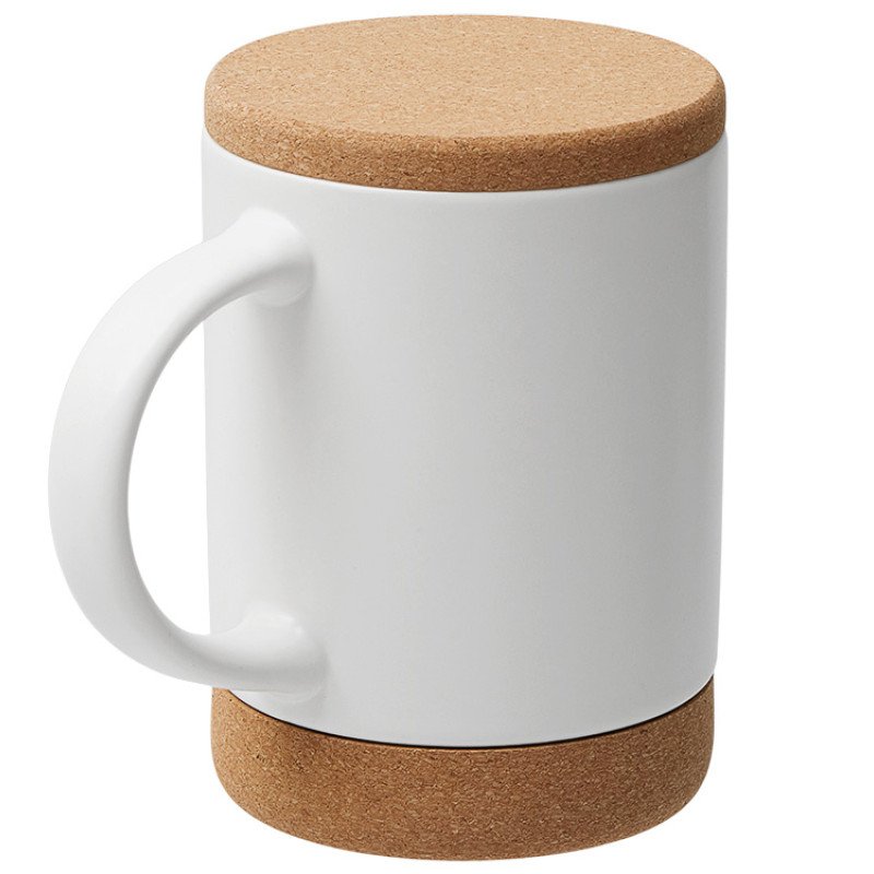 Кружка 450 мл с пробковым дном с крышкой "Корк & Бон", белый