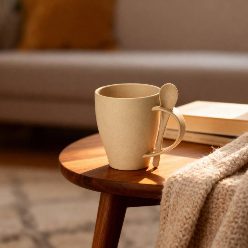 Пшеничная кружка Nina с ложкой, 300ml, бежевый