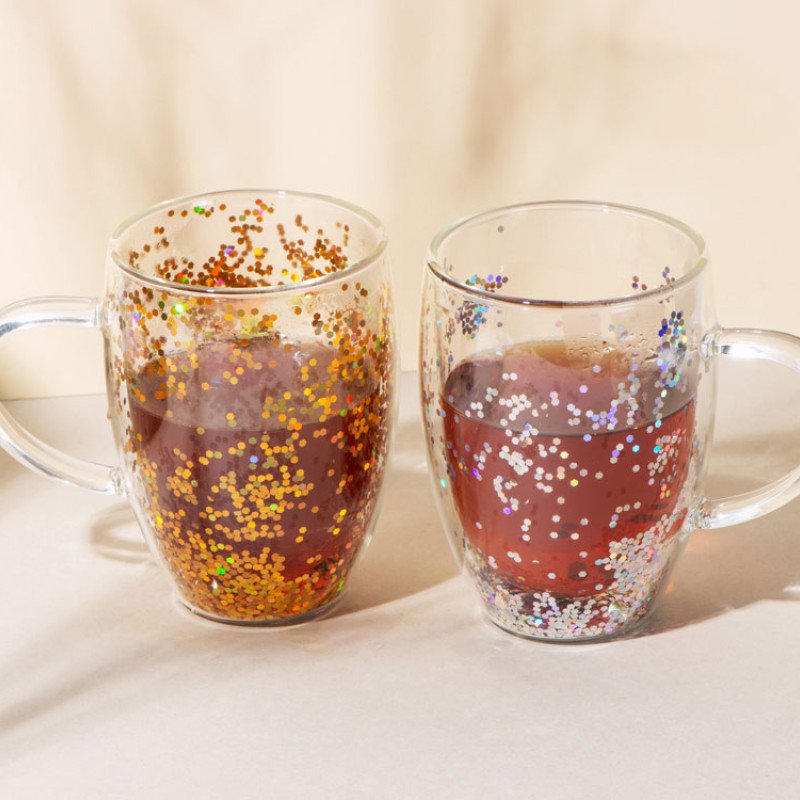 Кружка с двойными стенками с блестками, 360 мл, золотистый