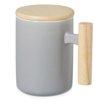 Кружка с ручкой и крышкой из каучукового дерева Jeny, серый