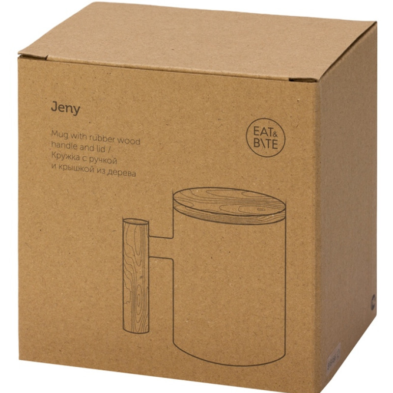 Кружка с ручкой и крышкой из каучукового дерева Jeny, белый