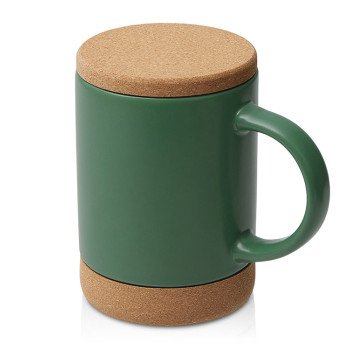 Кружка 450 мл с пробковым дном с крышкой "Корк & Бон", глубокий зеленый