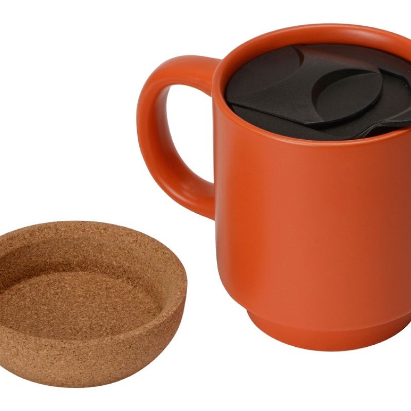 Кружка Denpasar с пробковым дном и крышкой, цветная с двух сторон, оранжевый (Р)