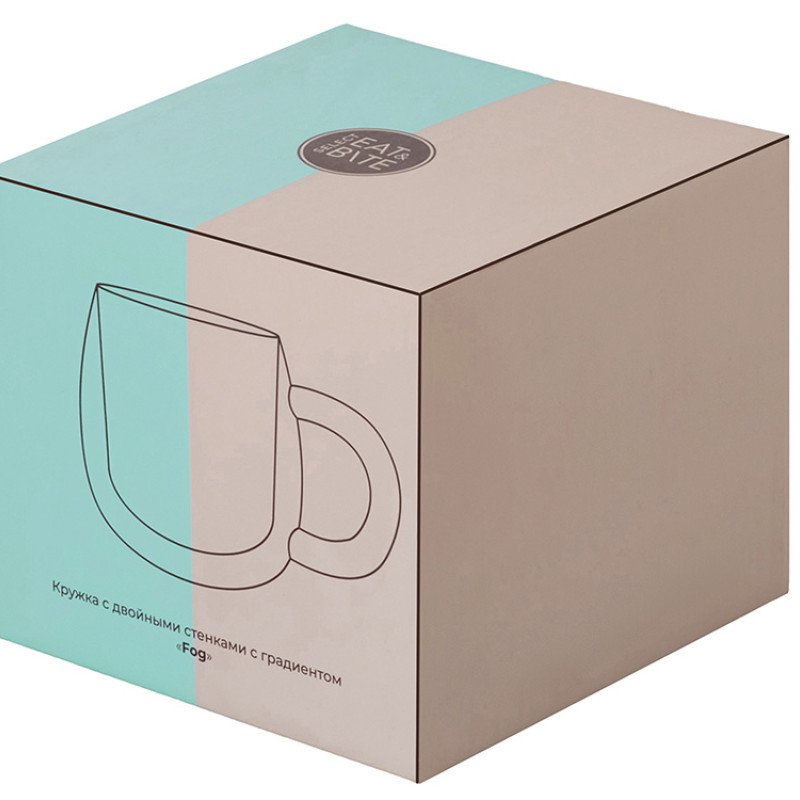 Кружка с двойными стенками с широкой ручкой и градиентным покрытием "Fog", бирюзовый