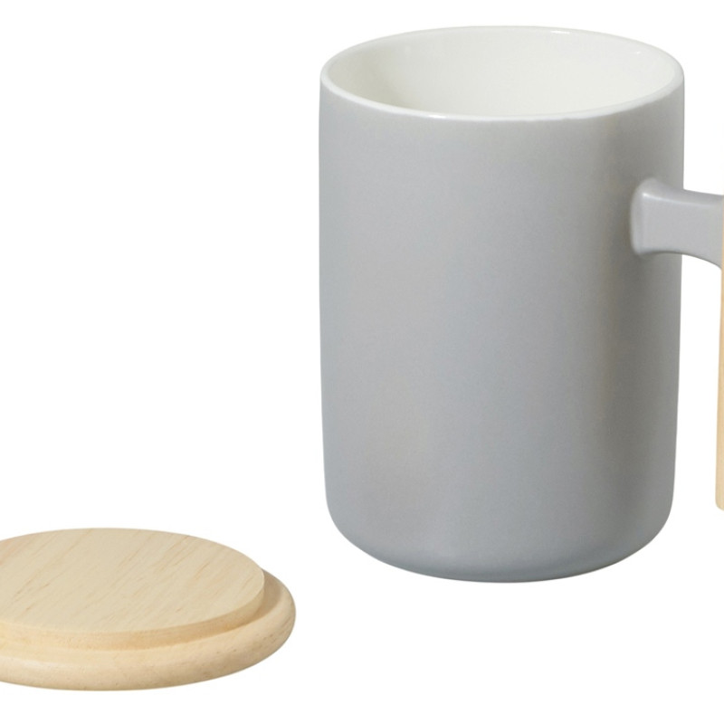 Кружка с ручкой и крышкой из каучукового дерева Jeny, серый
