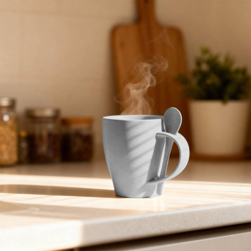 Пшеничная кружка Nina с ложкой, 300ml, серый Cool grey 7C